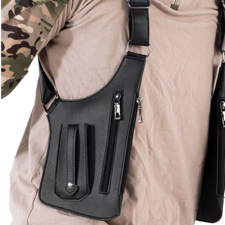 Premium Leather Crossbody Chest Bag – Multi-Pocket Design