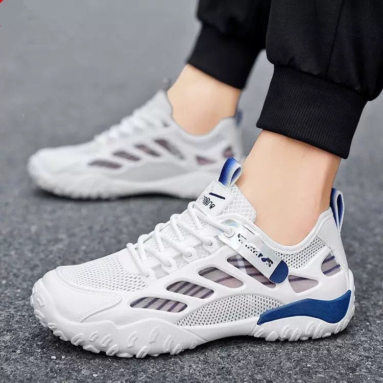 Breathable Mesh Sports Sneakers – White & Blue