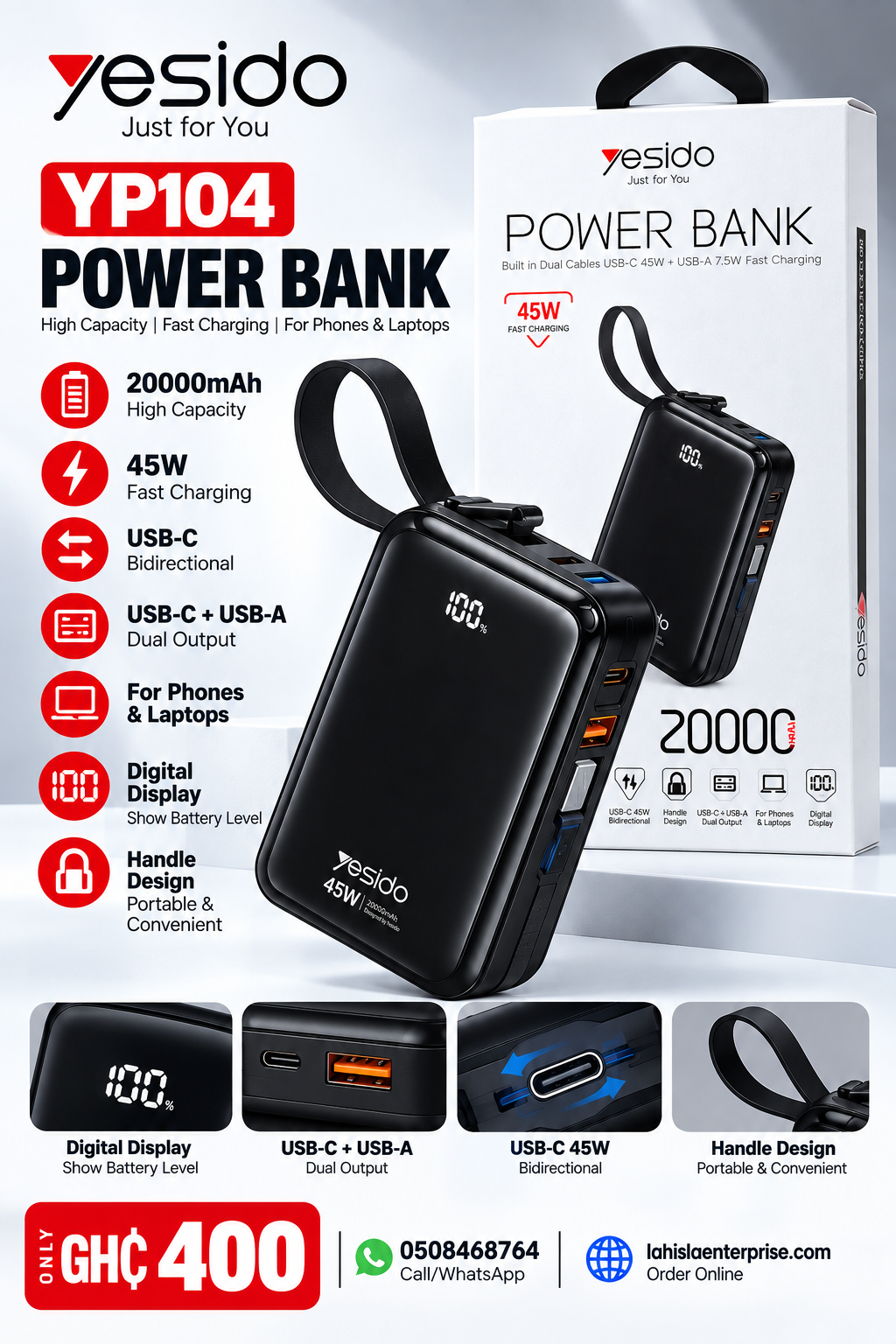 YESIDO YP104 20,000mAh Power Bank 🔋
