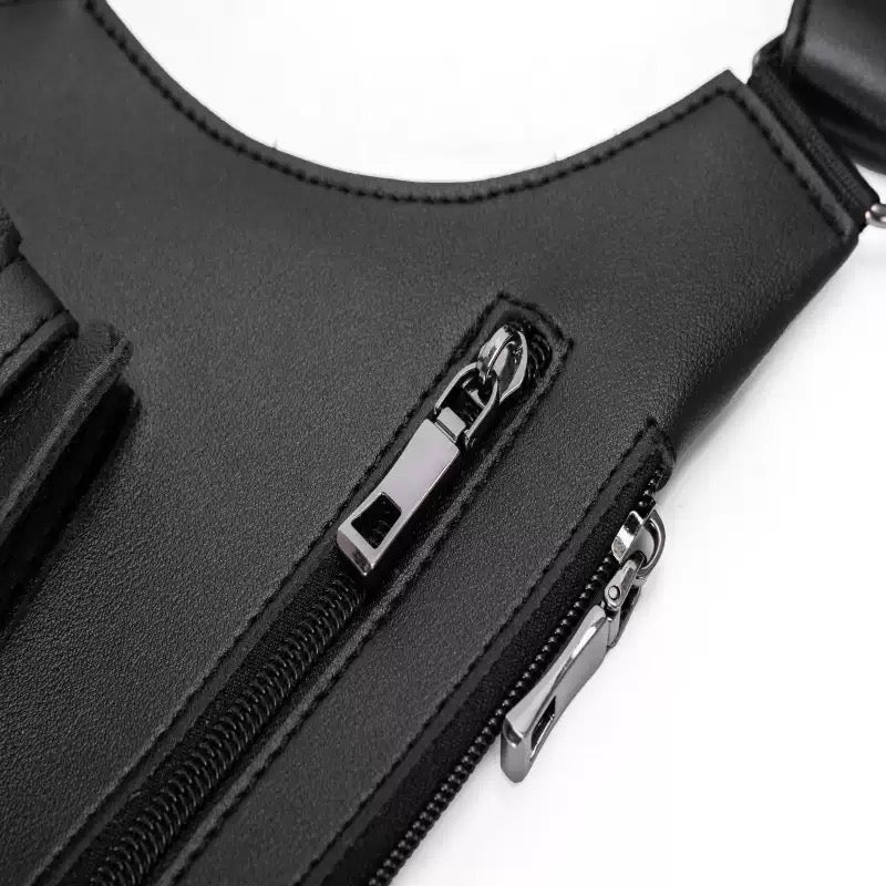 Premium Leather Crossbody Chest Bag – Multi-Pocket Design