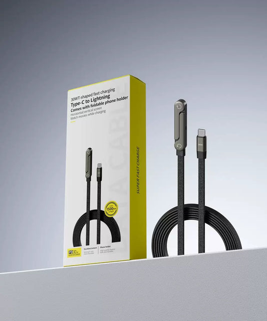 30W Type-C to Lightning Fast Charging Cable with Foldable Phone Stand
