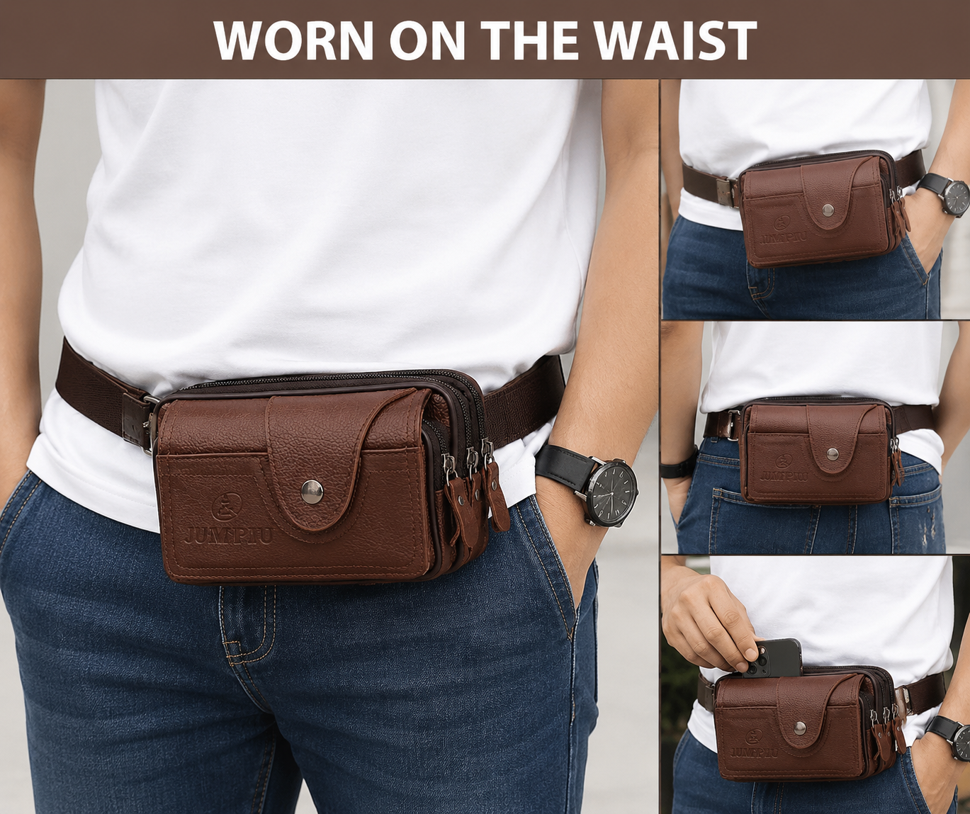 Premium Leather Waist Bag – Multi-Pocket Design