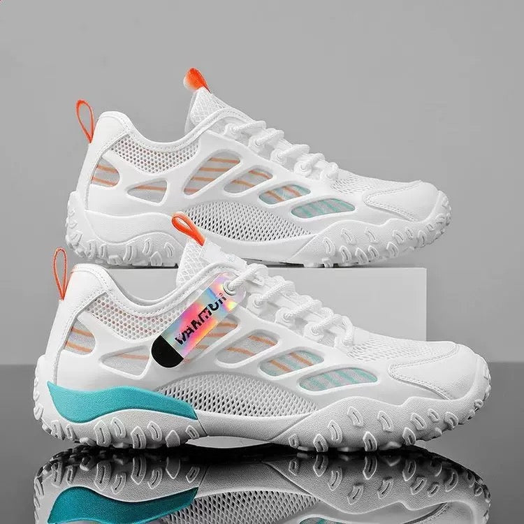 Breathable Mesh Sports Sneakers – White & Blue