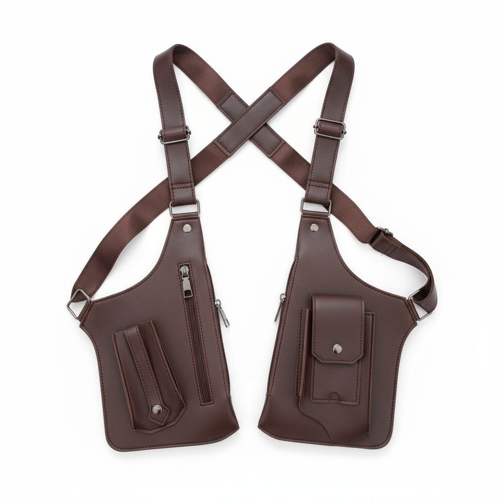 Premium Leather Crossbody Chest Bag – Multi-Pocket Design